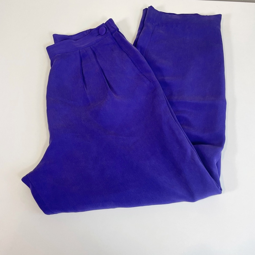 Patrick‎ Collection Womens Silk Ankle Trouser Pants Purple 8 High Rise Pleated